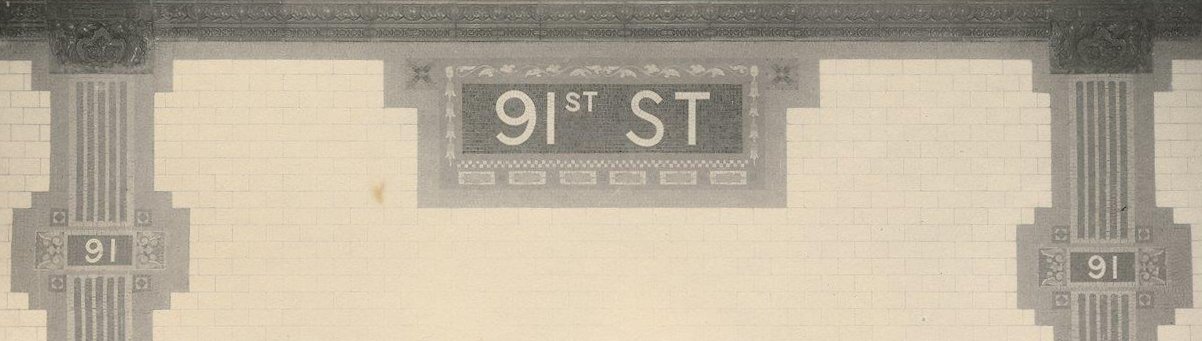 '91ST ST' tiles on wall of station. From the NYTM archives.